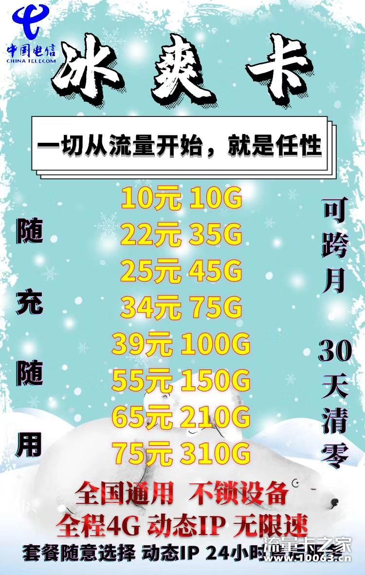 【冰爽卡】电信卡动态ip