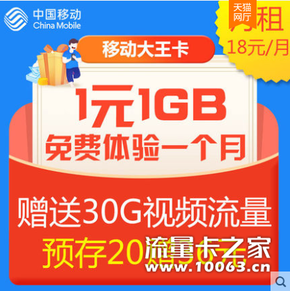 中国移动国内通用流量大王卡4G手机号码上
